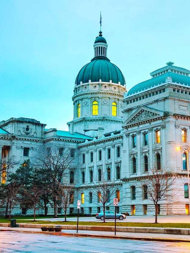 State Capitol building on a blue sky day in Indiana